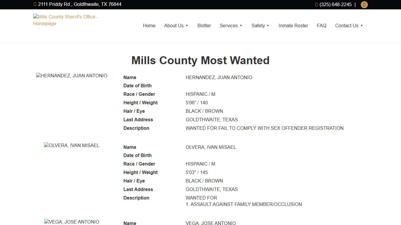 Mills County Most Wanted :: Mills County Sherrif's Office