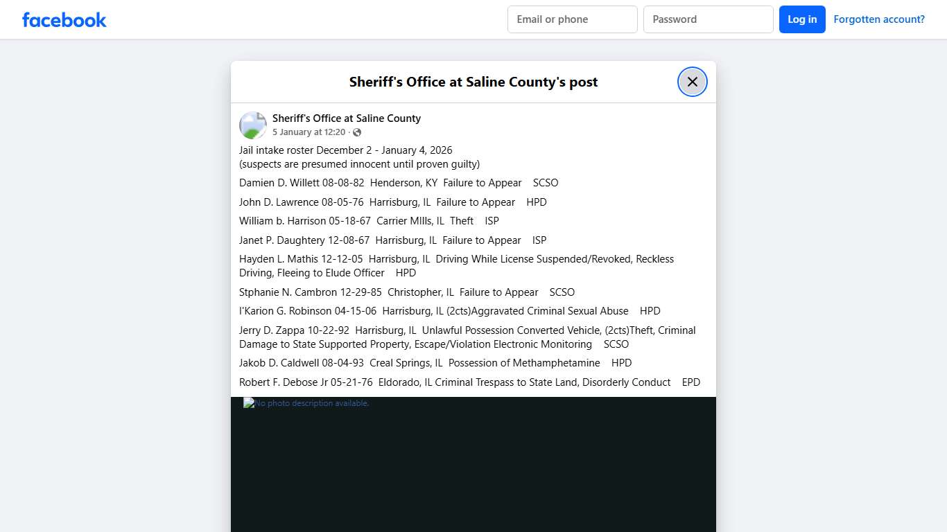 Jail intake roster... - Sheriff's Office at Saline County | Facebook