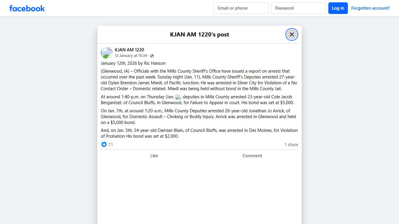 KJAN AM 1220 - January 12th, 2026 by Ric Hanson... | Facebook